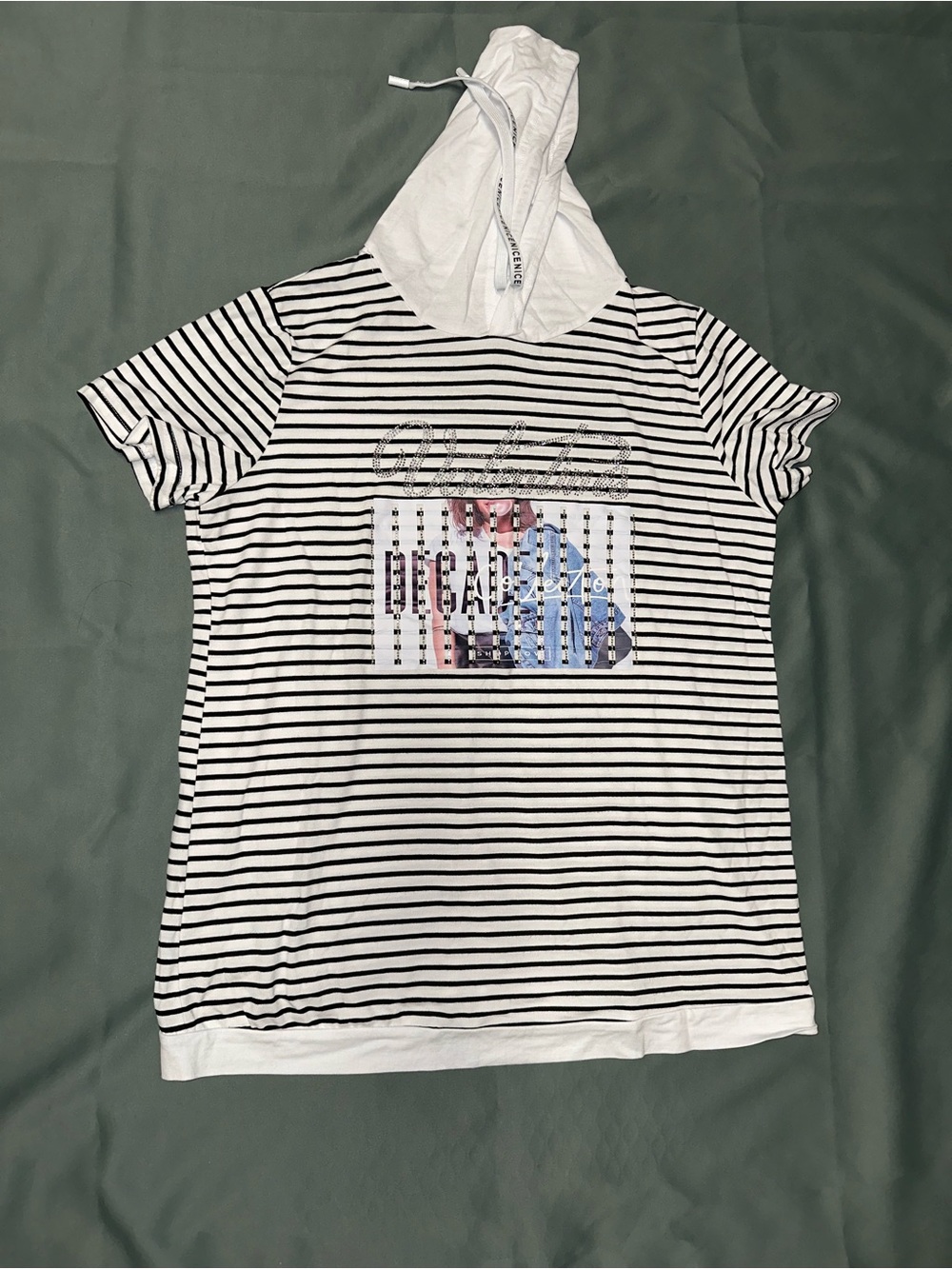 Striped Hooded Tee with Graphic Front